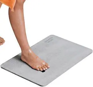 Diatomaceous Earth Bath Mat, Momo Lifestyle Absorbent Fast Drying Bath Mat Nonslip Non Scratching Bath Stone Eco-Friendly Slick Design 23.6 X 15.4 X 0.4 Inches - Drytomita (Linen Grey)