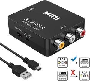 RCA to HDMI, 1080P Mini RCA Composite CVBS AV to HDMI Video Audio Converter Adapter Supporting PAL/NTSC with USB Charge Cable for PC Laptop Xbox PS4 PS3 TV STB VHS VCR Camera DVD