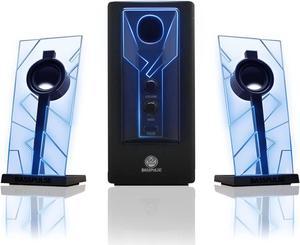 BassPULSE 2.1 Computer Speakers with Blue LED Glow Lights and Powered Subwoofer - Gaming Speaker System for Music on Desktop, Laptop, PC with 40 Watts, Heavy Bass