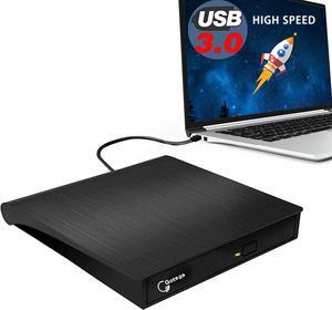 External DVD Drive, USB 3.0 Portable CD/DVD +/-RW Drive/DVD Player for Laptop CD ROM Burner Compatible with Laptop Desktop PC Windows Linux OS Apple Mac Black