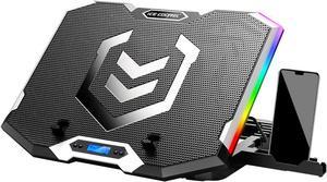 RGB Laptop Cooling Pad 15.6-17.3 Inch, Gaming Laptop Cooler Stand with 6 Quiet Cooling Fans and 6 Height Adjustable, LCD Screen and RGB Lights, Two USB Ports, One Phone Stand