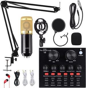 Condenser Microphone Bundle, BM-800 Mic Kit with Live Sound Card, Adjustable Mic Suspension Scissor Arm, Metal Shock Mount and Double-Layer Pop Filter for Studio Recording & Broadcasting (Gold)