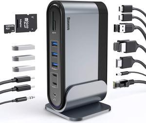 USB-C 4K Triple Display Docking Station, USB C Dock Universal Docking Station with 3 HDMI 4K, Audio, Ethernet, 5 USB Ports, 100W USB-C PD, SD/TF Card Reader for Windows, PC, Mac, Laptops
