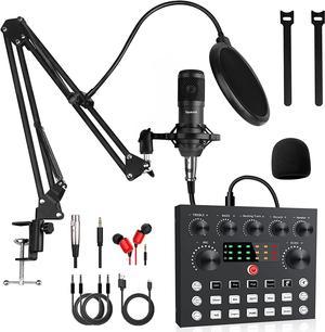 Podcast Equipment Bundle,Audio Interface with All-In-One DJ Mixer and Studio Broadcast Microphone, Perfect for Recording,Live Streaming,Gaming,Compatible with PC,Smartphone,Play Station