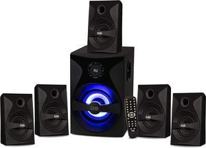 Bluetooth 5.1 Surround Sound System with LED Light Display, FM Tuner, USB and SD Card Inputs - 6-Piece Home Theater Speaker Set, Includes Remote Control - AA5400 Black