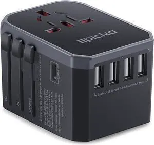 Universal Travel Adapter One International Wall Charger AC Plug Adaptor with 5.6A Smart Power and 3.0A USB Type-C for USA EU UK AUS ( Grey ) Universal Travel Adapter One International Wall Charger AC Plug Adaptor with 5.6A Smart Power and 3.0A USB Type-C for USA EU UK AUS ( Grey )