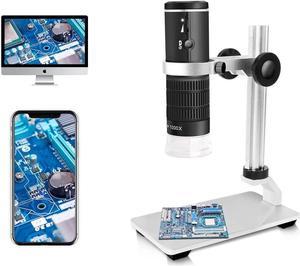 WiFi USB Digital Microscope HD 1080P Resolution 50 to 1000x Wireless Magnification Endoscope 8 LED Mini Camera with Updated Stand Portable Case Compatible with iPhone iPad Android Mac Windows