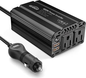400W Power Inverter DC 12V to 110V AC Car Charger Converter with 4.8A Dual USB Ports and 2 AC Outlets Car Adapter (Black)
