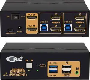 2 Port USB 3.0 KVM Switch Dual Monitor HDMI 4K 60Hz, Keyboard Video Mouse Peripherals Switcher for 2 Computers 2 Monitors with Audio 922HUA-3