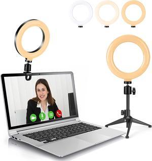 Video Conference Lighting Kits, 6 LED Selfie Ring Light with Tripod Stand, Clip on Laptop Monitor for Webcam Lighting/Zoom Lighting/Remote Working/Self Broadcasting/Live Streaming