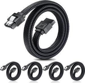 SATA III Cable, 6Gbps Straight HDD SDD Data Cable, SATA 3.0 Nylon Braided Cable with Locking Latch for SATA HDD, SSD, CD Driver, CD Writer(20 Inch, Black,5 Pack)