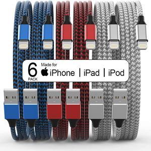 Apple MFi Certified 6Pack 3366610 FT iPhone Charger Nylon Braided Fast Charging Lightning Cable Compatible iPhone 14 Pro 13 mini 12 11 Pro XS