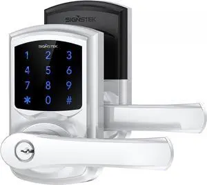 Signstek Keyless Entry Door Lock,Digital Smartcode Lock for Front Door,Keypad with Handle and Security Key,Touchscreen,Easy Installation, Silver