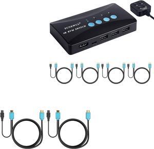 TCNEWCL 4 Port HDMI KVM Switch 4K 30Hz + 2 Pcs 5ft 2-in-1 USB HDMI KVM Cable