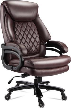 400lbs Big and Tall Office Chair Wide Spring Seat Executive Office Chair Back Support Home Office Desk Chair for Heavy People Computer PU Leather Chair with Heavy Duty Casters 360 Swivel Chair (Brown)