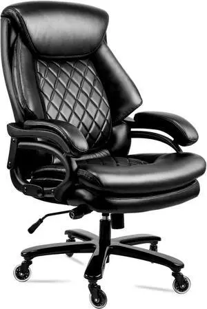 400lbs Big and Tall Office Chair Wide Spring Seat Executive Office Chair Back Support Home Office Desk Chair for Heavy People Computer PU Leather Chair with Heavy Duty Casters 360 Swivel Chair (Black)