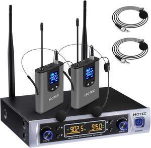 UHF Dual Wireless Microphone System with Lapel Lavalier and Headset Microphones Over PA, Mixer, Speaker, Karaoke Machine for Church, Training, Classroom, Interview (H-K25)