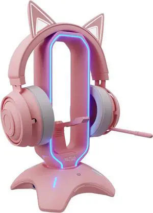 Tilted Nation RGB Headset Stand and Gaming Headphone Stand for Desk Display with Mouse Bungee Cord Holder - Gaming Headset Holder with USB 3.0 Hub for Xbox, PS4, PC - Perfect Gaming Accessories Gift