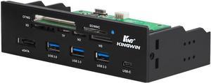Powered USB Hub 3.0 w/ 1 USB-C Port, SD Card Reader & Micro SD Card Reader - Sata Power Port w/Lightning Speed Data Transfer Up to 5Gbps - 5.25" Computer Case Front Bay, black (KW525-3U3CR)