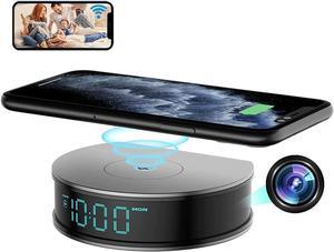 Hidden Camera Clock with 15W Wireless Spy Camera Charger, Nanny Cam and 160 Degree Wide Angle, HD 1080P Secret House Camera with APP Control, Night Vision and Motion Detection for Home Outdoor