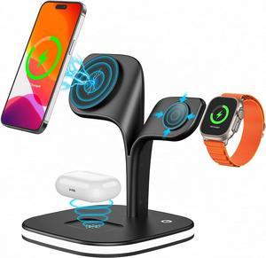 Wireless Charging Station Magnetic Charging Station 5 in 1 Fast Mag Safe Charger for iPhone 15 14 13 12 Series Wireless Charger Stand for Apple Watch Ultra 8 7 6 5 4 3 2 Airpods Pro 3 2 Black