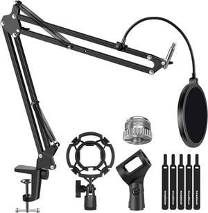 Microphone Stand Mic Boom Arm for Blue Yeti HyperX QuadCast S SoloCast Snowball Fifine K669B and other Mic with Shock Mount Windscreen Pop Filter Mic Clip Holder Cable Ties Medium