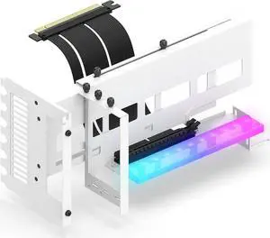 Vertical PCIe 4.0 GPU Mount Bracket Graphic Card Holder with 5V 3 Pin ARGB LED Module, Video Card VGA Support Kit with PCIe 4.0 X16 Gen4 17cm/6.69in Riser Cable 90 Degree Right Angle- White
