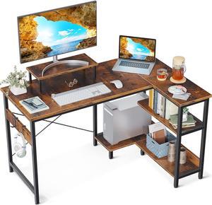 Computer Desk with Storage Shelves, 47 inch L-Shaped Corner Desk with Monitor Stand for Small Space, Modern Simple Writing Study Table for Home Office, Rustic Brown
