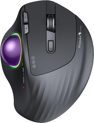 ProtoArc Wireless Bluetooth Trackball Mouse EM01 24G RGB Ergonomic Rechargeable Rollerball Mouse with 3 Adjustable DPI 3 Device Connection for PC iPad Mac WindowsPurple Ball