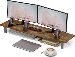 Frylr Large Dual Monitor Stand Riser,Premium Handmade Hardwood,Adjustable Height Wooden Computer Monitor Stand for Laptop,Printer,TV