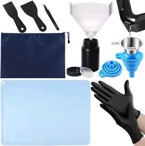 Resin 3D Printer Accessories Tool Kit, Silicone Mat,Tweezer, Resin Filter, Scraper,Gloves,Bottle,Plastic Remove Tool for Cleaning, Finishing and Printing 3D Prints