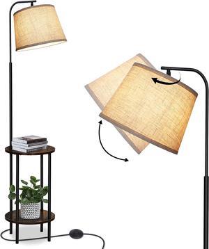 Floor Lamp with Table Attached, Farmhouse Narrow Nightstand, Wooden End Side Table Floor Lamp, Adjustable Reading Lamp for Bedroom, Living Room, Office, Kids Room