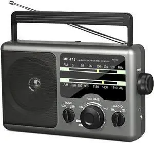 AM FM Portable Radio Battery Operated Radio by 4X D Cell Batteries Or AC Power Transistor Radio with and Big Speaker, Standard Earphone Jack, High/Low Tone Mode, Large Knob