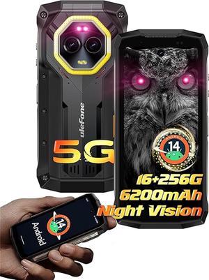 Ulefone Armor Mini 20 Pro Phone 5G Global Version Rugged Phone, 64MP Night Vision 16GB+256GB Smartphone 6200mAh 33W, 50MP+32MP Camera, 4.7" HD+, Android 14, IP68/IP69K, Dual SIM, NFC, GPS IR Blaster