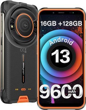 Ulefone Power Armor 16S Version Rugged Phone, 16+128GB, 50MP+8MP Camera, 9600mAh, 122dB Speaker, 5.93 Screen, Android 13, 3-Card Slot, NFC/GPS, Dual 4G LTE Unlocked Smartphone Orange