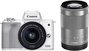 Canon EOS Kiss M/M50 Mark II (White) + EF-M 15-45mm & EF-M 55-200mm is STM Bundle