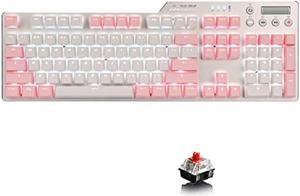 Ajazz AK35i Mechanical Keyboard Wired Gaming Keyboard White Backlit 2 Colors PBT Buttons Cute Female Keyboard English Arrangement 104 Keys (Sakura & White-Red Axis)