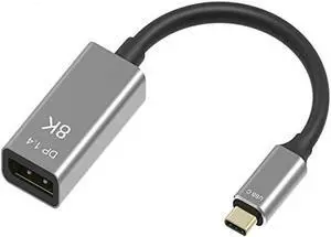 CABLEDECONN USB C to DisplayPort1.4 8K Cable 7680x4320 DP1.4 8K 60Hz 4K 144Hz HDTV Adapter for New MacBook 2019 2020 Dell XPS (0.25M, USB C to DP, Male to Female)