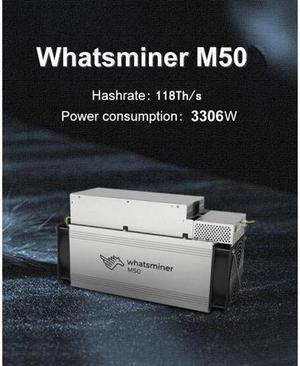 The Newest Whatsminer M50 118T from MicroBT mining SHA-256 algorithm with a maximum hashrate of 118TH/s at 29 J/T Most Efficient Asic Miner BTC Bitcoin With PSU