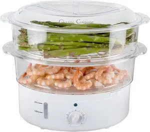 Vegetable Steamer Rice Cooker- 6.3 Quart Electric Steam Appliance with Timer for Healthy Fish, Eggs, Vegetables, Rice, Baby Food by Classic Cuisine, 11"D x 11"W x 12.25"H