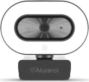 Aluratek 1080p HD Webcam with Ring Light, Auto Focus and Directional Noise Cancelling Mic, Universally Compatible, LED Adjustable Ring Light