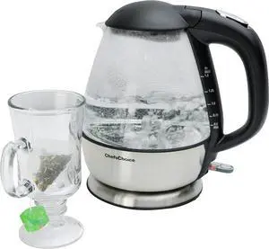 Chef'sChoice 680 Cordless Electric Glass Kettle In Brushed Stainless Steel Includes Illuminated On Off Switch Auto Shut Off & Boil Dry Shut Off Protection, 1.5-Liter, Silver