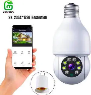 MAMONCARE Light Bulb Camera E27 FHD Resolution Home Wifi Security Camera, Smart 360 PTZ Indoor/Outdoor Bulb Security Camera, Remote Voice Intercom HD Night Vision Light Bulb Camera Works with Alexa