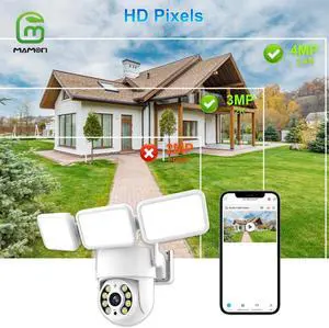 MAMONCARE LED Floodlight Camera, 4MP 2K HD Outdoor Security IP Camera, Motion Detection, Cloud & Local Storage, for Home Surveillance,Works with Alexa