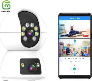 MAMONCARE Baby Monitor Home Indoor Security WiFi Camera Dual Lens Dual Screen 4MP 2K Resolution with Pan Tilt Zoom/ Motion Alerts Ideal for Baby and Pet  Multiple Storage Options Work with Alexa