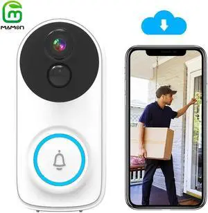 MAMONCARE Video Doorbell Camera 2K Resolution Wireless WiFi Two-Way Audio Smart PIR Motion Detection HD WiFi Security Camera Real-Time Video for iOS & Android Phone Work with Alexa