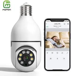 MAMONCARE Light Bulb Security Camera,Home WiFi 360 Degree Pan/Tilt Panoramic IP Camera,Wireless Home Surveillance Cameras System with Human Motion Detection and Alarm,Two-Way Audio,Night Vision
