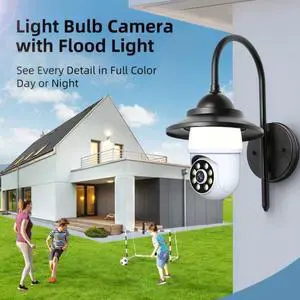 Light Bulb Security Camera with Flood Light 1080P 2.4GHz Wireless WiFi Light Socket Security Cameras, 355° Pan/Tilt Human Motion Detection Alarm Colour Night Vision Works with Alexa