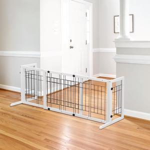 Wooden Detachable Freestanding Pet Playpen, Adjustable Indoor Pet Gate Dog Safety Fence for Indoor Dogs, Cats, Furry Animals, White