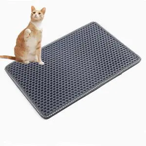 Cat Litter Mat,Kitty Litter Trapping Mat, Double Layer Mats with MiLi Shape Scratching design, Urine Waterproof, Easy Clean, Scatter Control 21" x 14" Grey